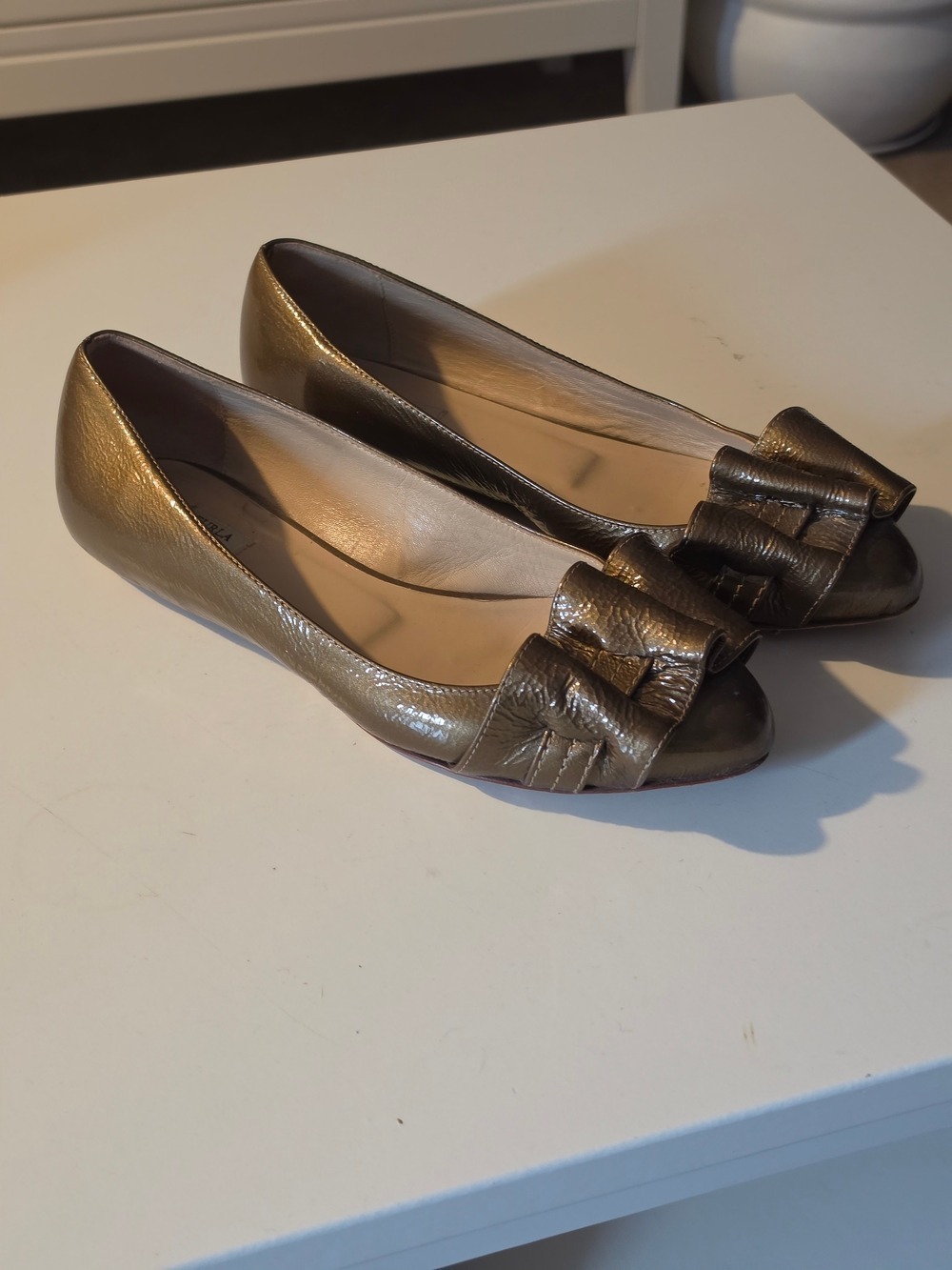 Furla Metallic Gold Women's Ballet Flats with Bow Accent Size 37